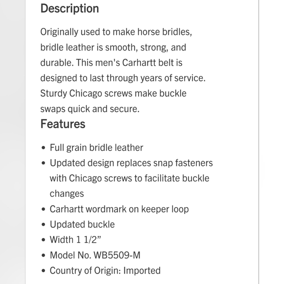 Carhartt Dark Brown Belt with Brass Buckle Size 36 Leather - Picture 10 of 12